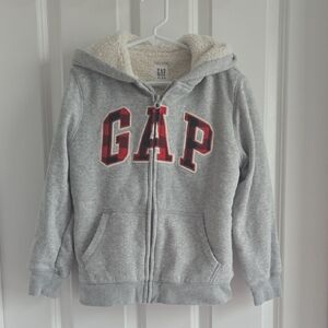 GAP Kids Gray Hoodie with Red Plaid Letters